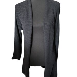 Eileen Fisher Open Front Cardigan Sweater 100% Wool Italian Yarn Black L
